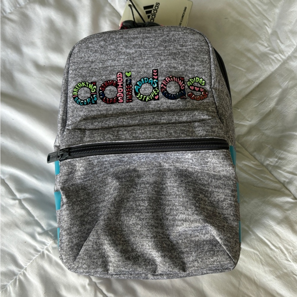 NWT Adidas Santiago 2 Lunch Bag Jersey Grey Blue Pink 3 Stripes New